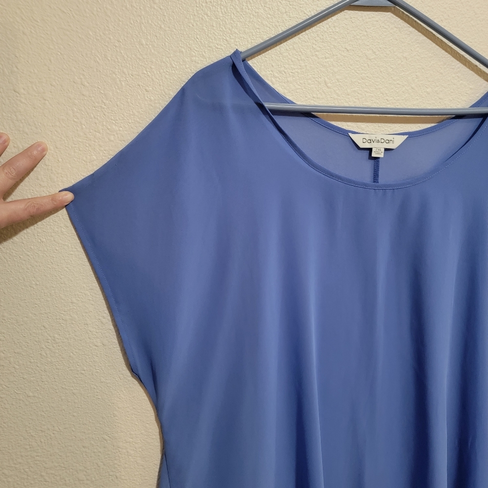 Davi & Dani Blue Hi-lo Sheer Top Size 2X Periwinkle - Picture 2 of 5